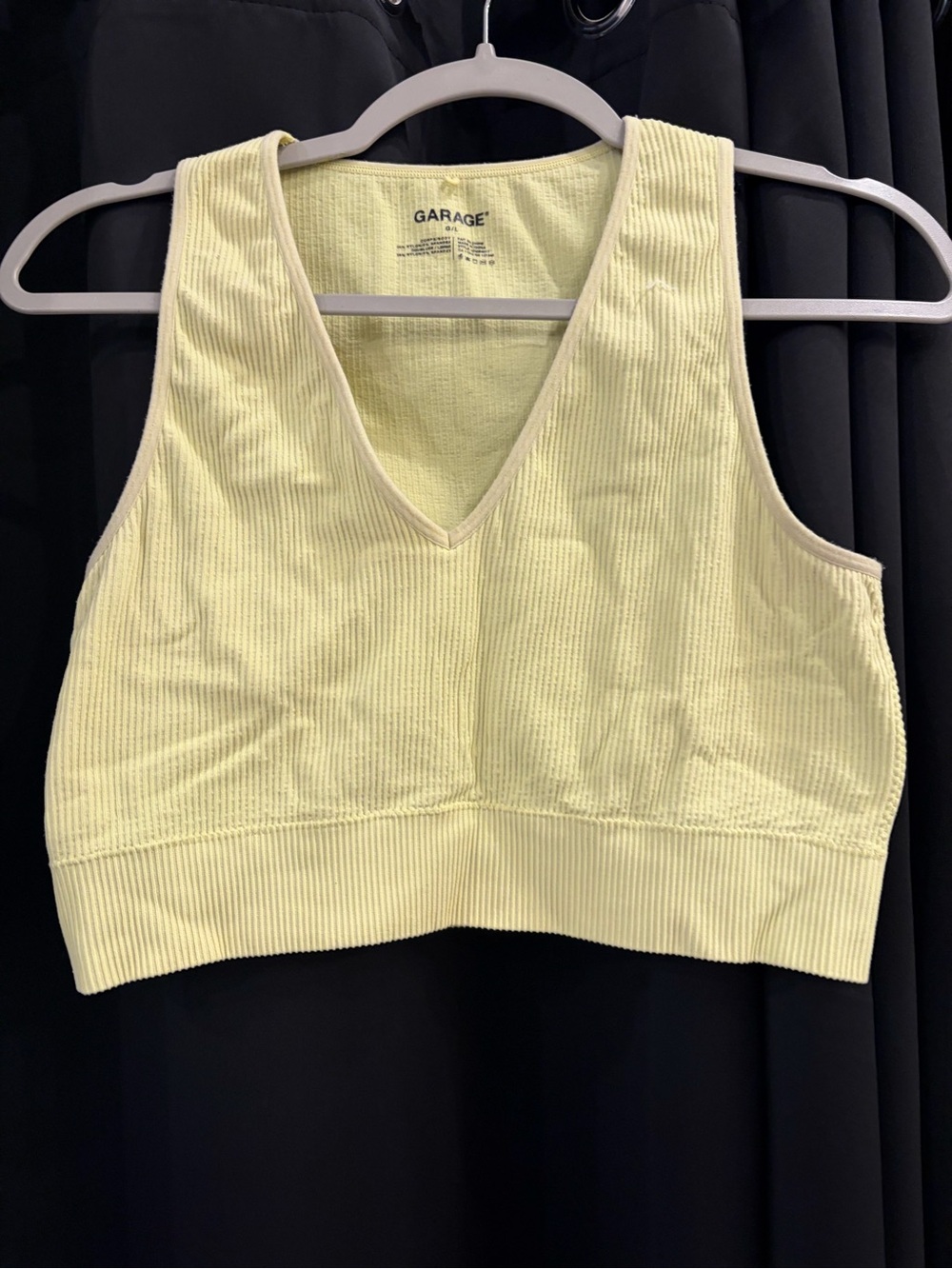 Garage Ribbed V-Neck Crop Tank — Pale Yellow